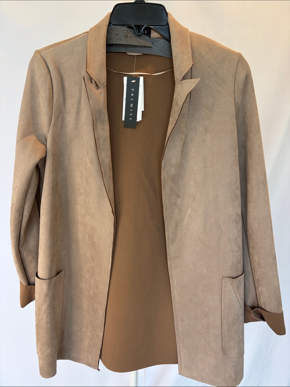 Premier Taupe Suede Open-Front Blazer Jacket-XS